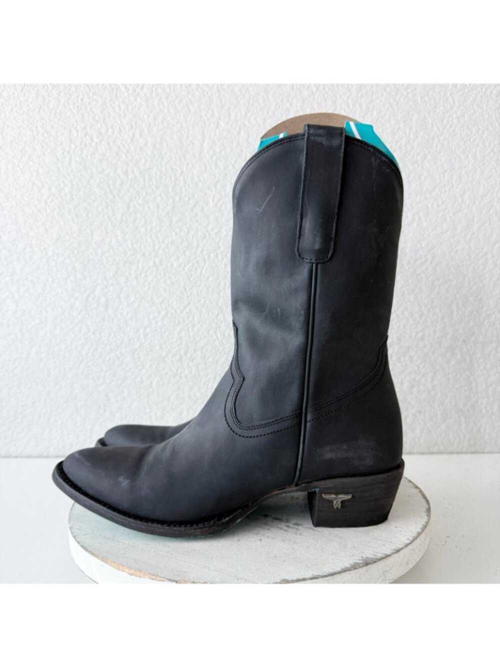 Lane PLAIN JANE Midi Cowboy Boots Womens 10 Western Black Cowgirl Short Ankle - Picture 4 of 13